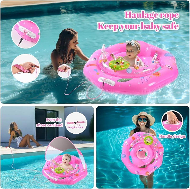 GEEQUFLOAT Baby Pool Float for 6-36 Months | Extra Wide Infant Pool Float with UPF50+ Sunshade & Toy Play Console | Baby Floatie with Adjustable Safety Seat, Detachable Canopy, Secure Handle & Safety Leash - Image 2